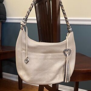 Brighton Purse Barbados Braided Hobo Bag Pebbled White Pearl Heart Charms‎